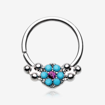 Vintage Boho Turquoise Floral Sparkle Twist Hoop Ring-Turquoise/Fuchsia